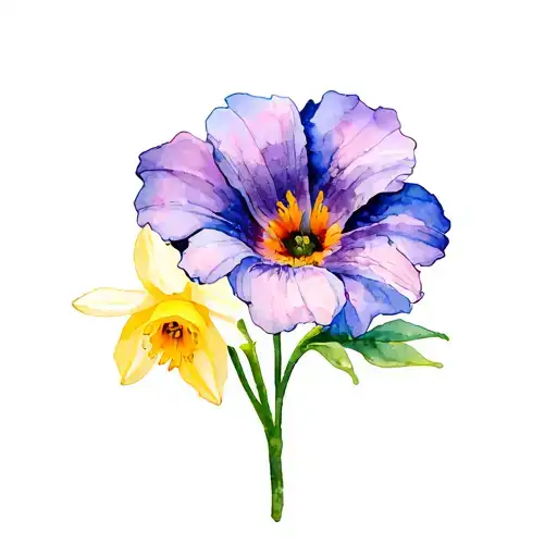 Daisy Morning Glory And Narcissus Flower On One