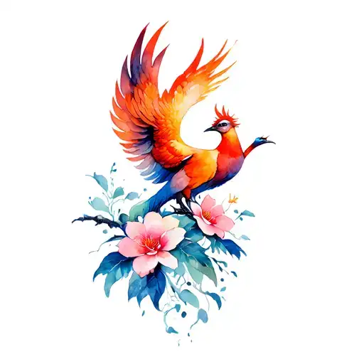 Phoenix With Japanese Flowers