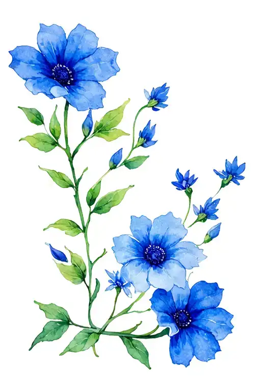 Blue Aster Flower With Blue Morning Glory Vine With Mother Daughter Symbol