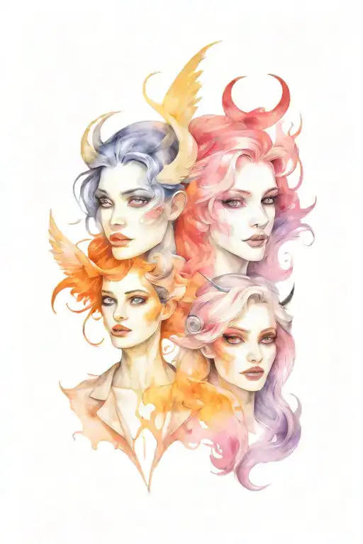 Female Angel And Devil Face