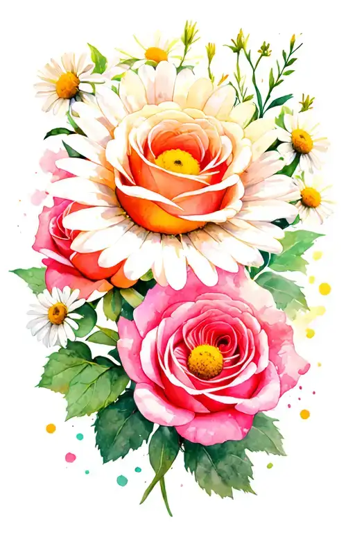 Rose And Daisy Flowers