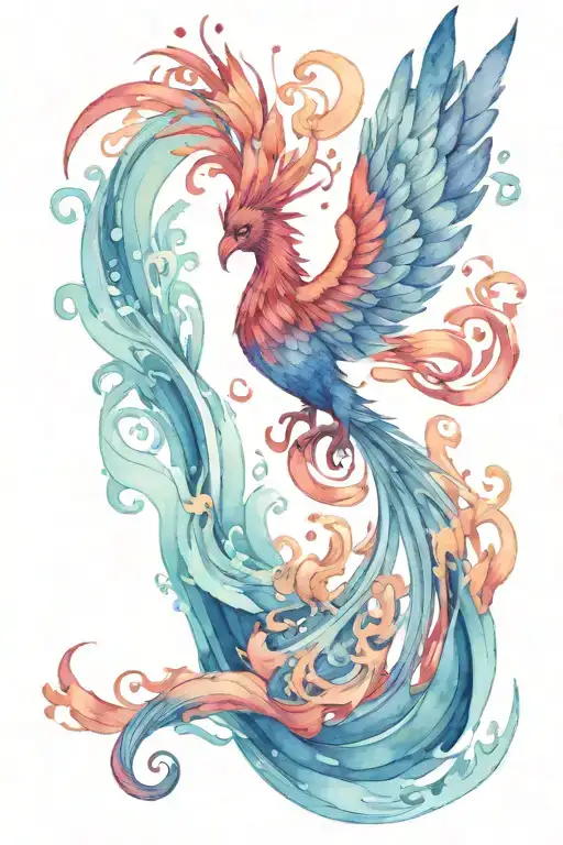 Phoenix Rising From Ocean Waves Crashing
