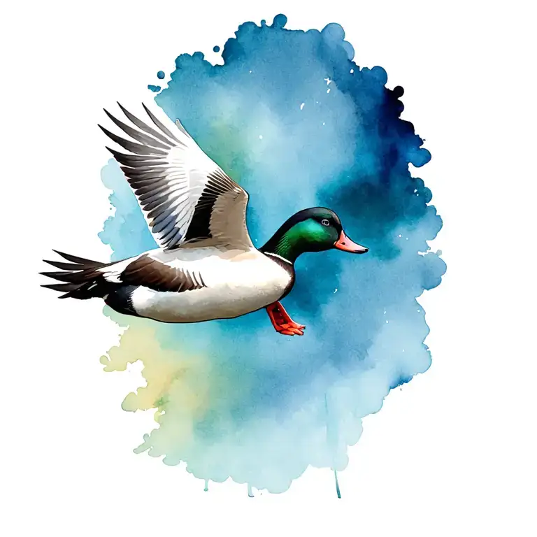 Flying Pintail Duck In Sky Tattoo