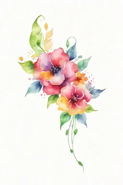 Floral Tattoo With Watercolor Buttwrfly And Paw Prints