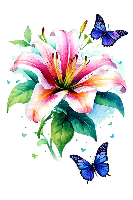 Stargazer Lilly And Butterflies Fluttering