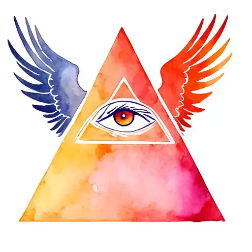 One Eye And Triangle Outlined & Surrounded By Eagle Wings