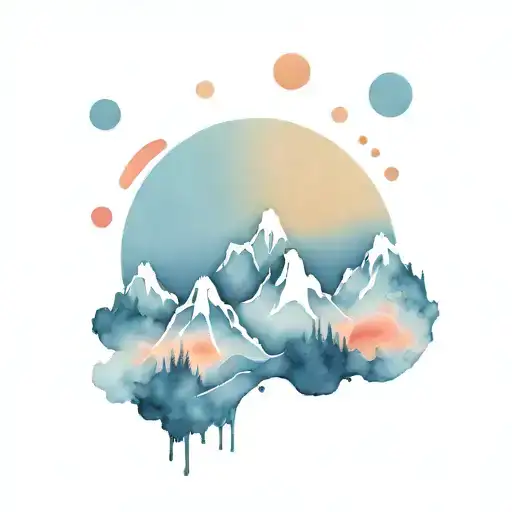 Sunset Mountain Asymmetric Watercolor