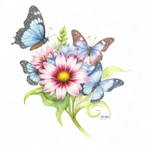 African Daisies Growing With Pearl-spotted Emperor Butterflies