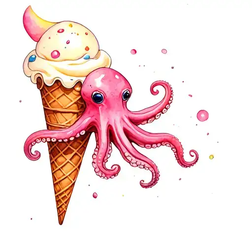 Ice Cream Cone With An Octopus