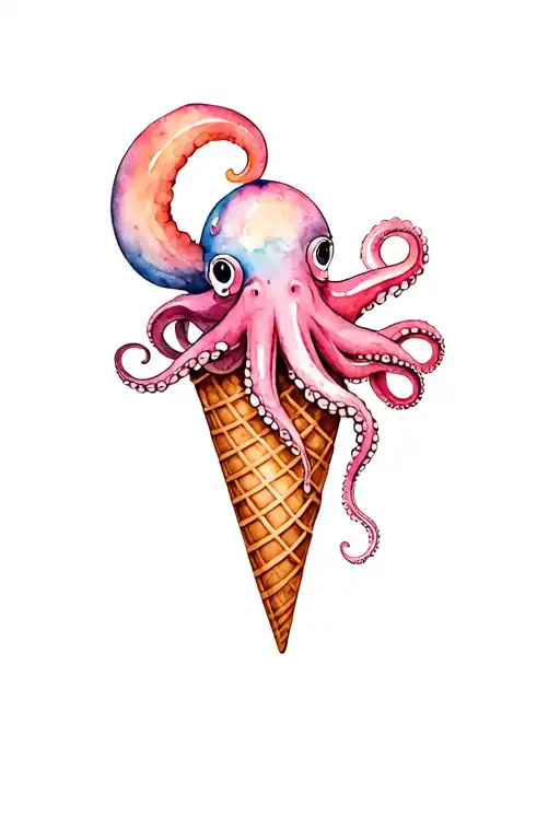 Ice Cream Cone With An Octopus