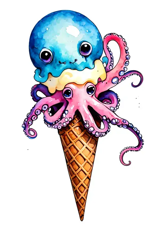 Ice Cream Cone With An Octopus