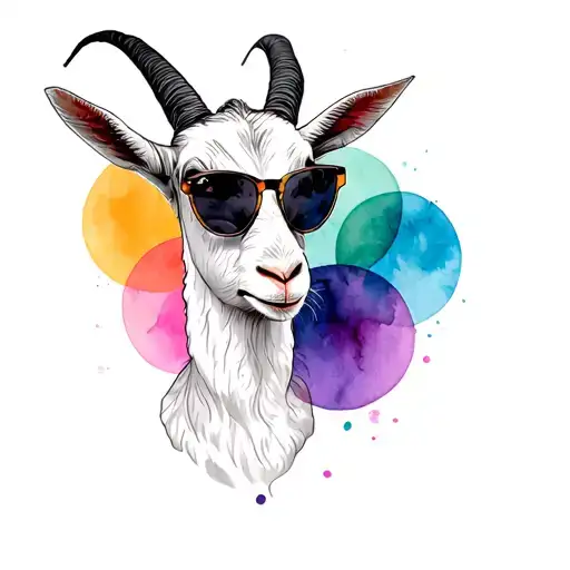 Goat With Sunglasses With Different Color Circles Behind