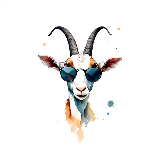Goat With Sunglasses With Different Color Circle Behind
