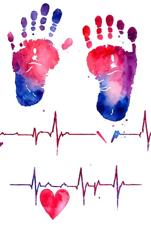 Marleigh With Handprint And Footprint With Heartbeat