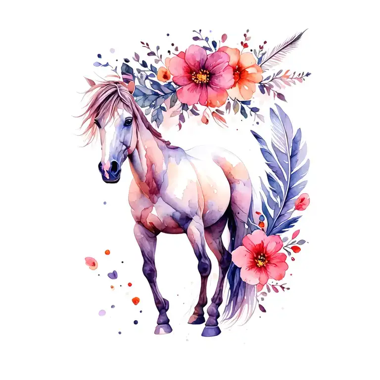 Horse And Flowers Or Feathers