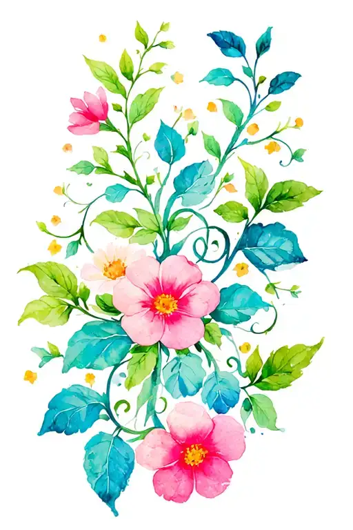 Dainty Flowers And Vine Intertwined