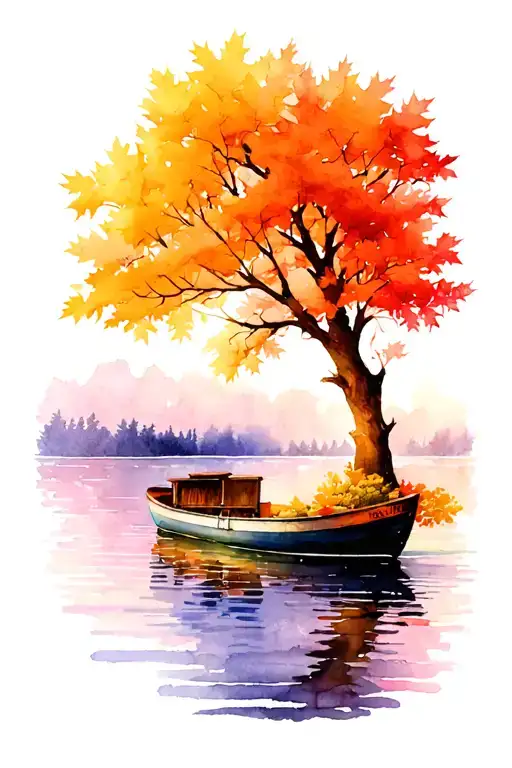 Maple Tree Sky Water Boat