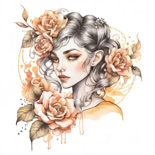 A Pumped Up Aries Girl With Flowers In A Black Dress Stands