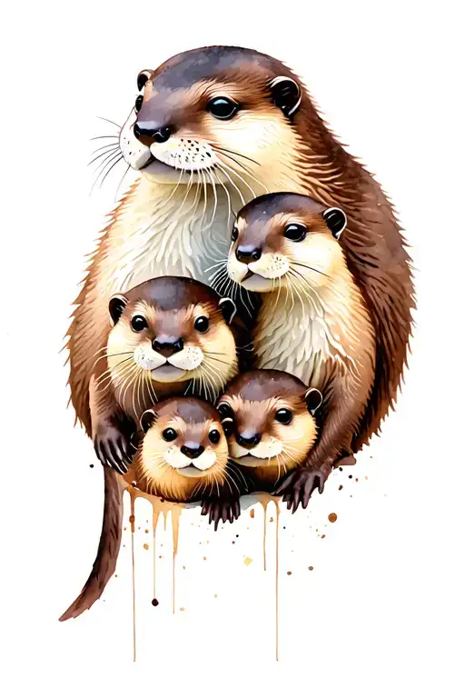 Family Of 4 Otters