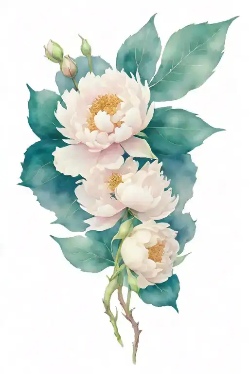 2 Pink Peonies No Branches Connected Line