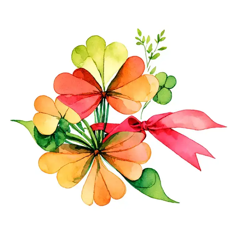 4 Leaf Clover Bouquet Tied Together With A Ribbon