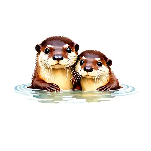 Dad And Baby Otters