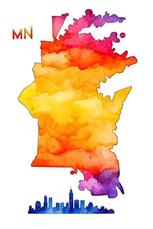 Outline Of Mn In Rainbow With Minneapolis Skyline Across The Bottom