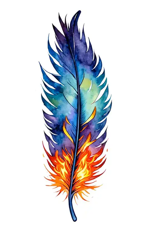 Pheonix Feather With Fire & Ribbon