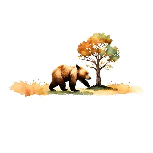 Mama Bear Walking In Front Of Live Oak Tree Growing