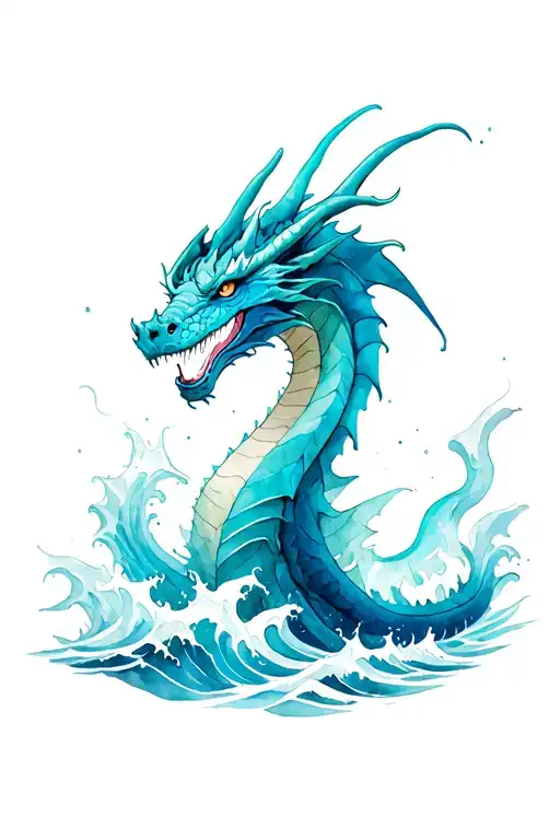 Ice Dragon Emerging From Waves Crashing In The Background