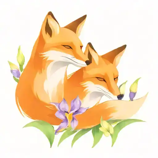 Fox And Iris Flowers Blooming