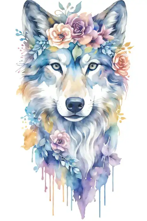 Wolf Face With Flowers Surrounding