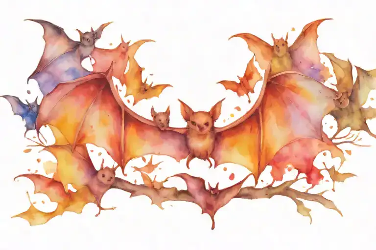 Multiple Bats Water Colour Womans Back Watercolour Cute