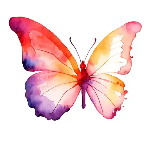 Single Line Butterfly With Watercolor Blots