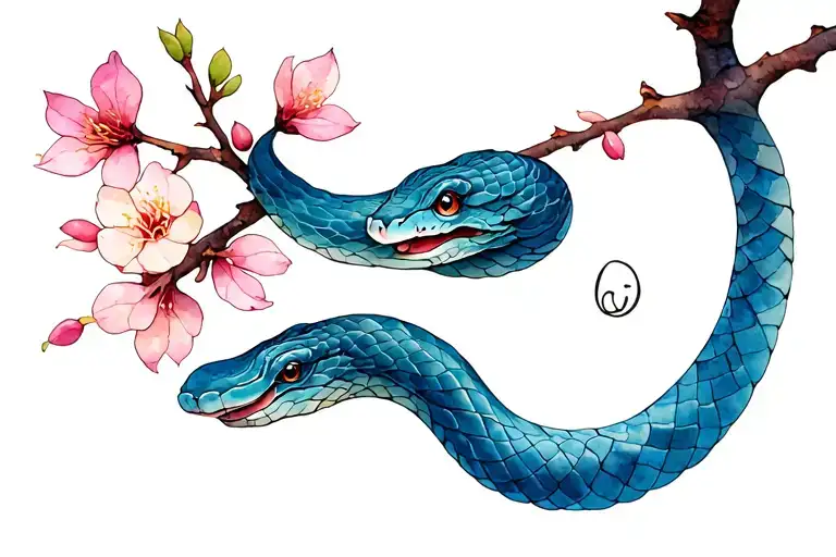 Delicate Snake Coiled Around A Sakura Branch