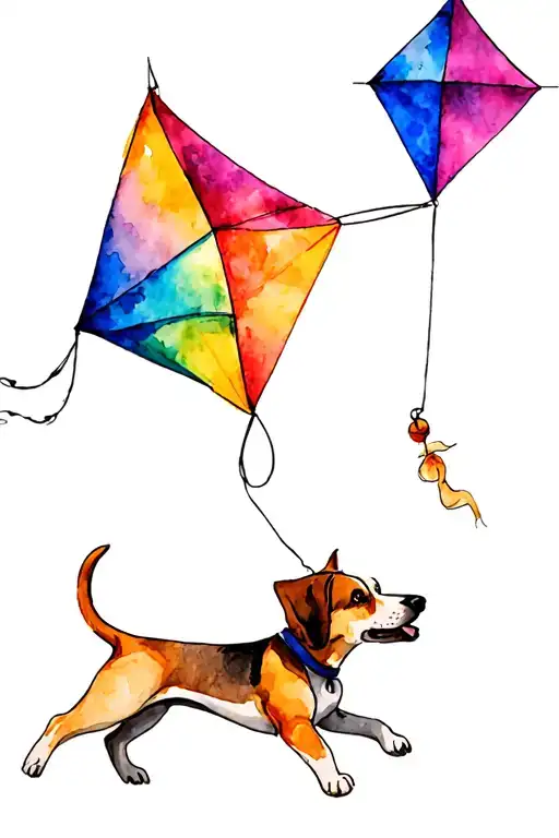 Kite Flying Dog Pulling Kite By String In Mouth