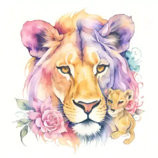 Mother Lion With Baby Girl