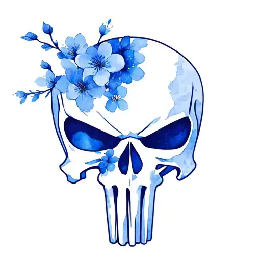 Punisher Police Skull Thin Blue Line With Cherry Blossoms Wrapped