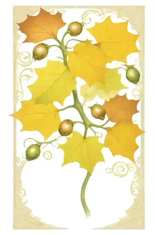 Oak Leaf With Acorns In A Tarot Card In The Style Of Mucha