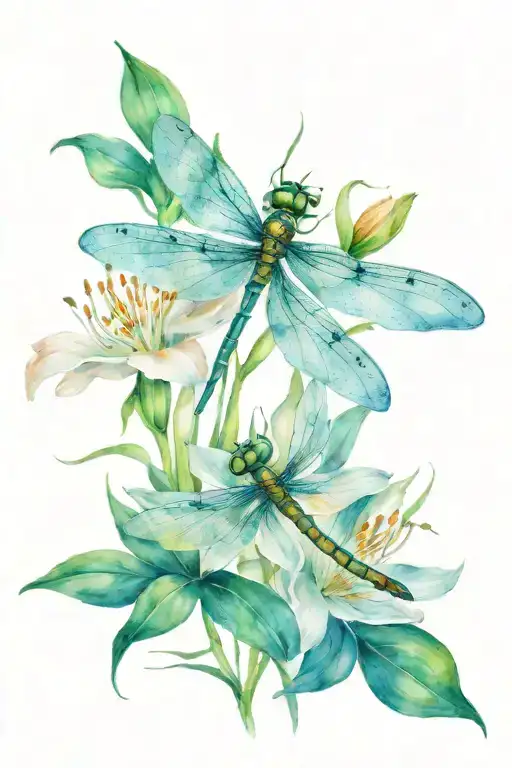Dragonfly And Lily Flower Intertwined
