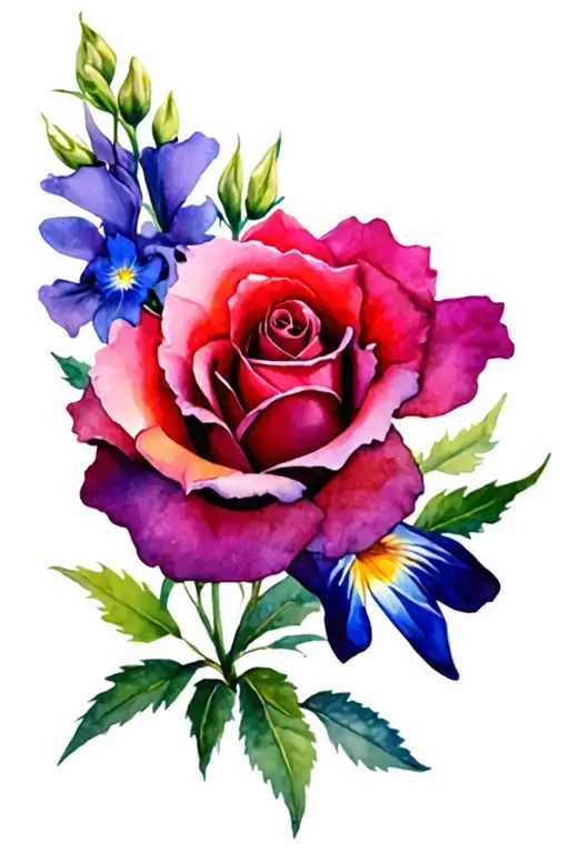 Larkspur And Rose And Iris