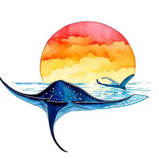 Sunset With A Stingray Jumping