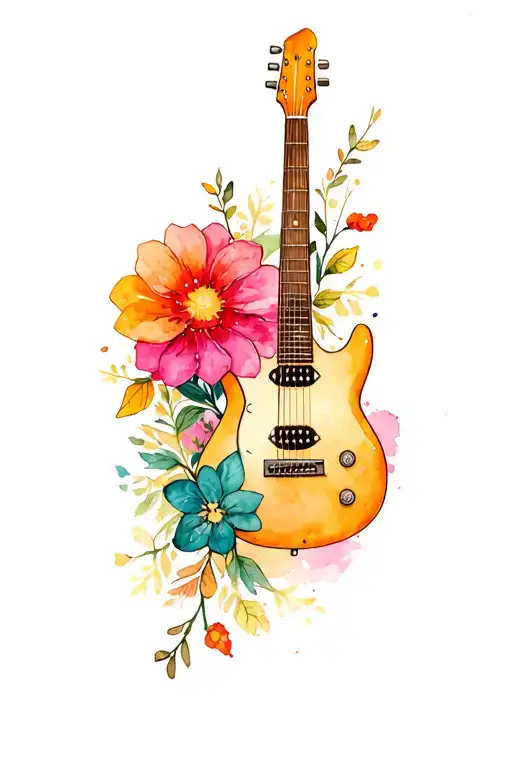 Base Guitar With Flowers And Th Works Let It Be