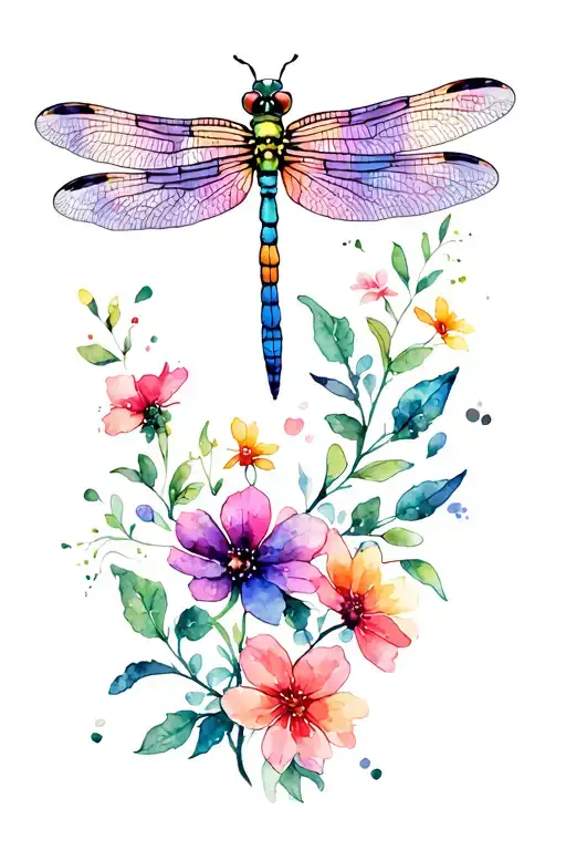 Dragonfly And Flowers Blooming