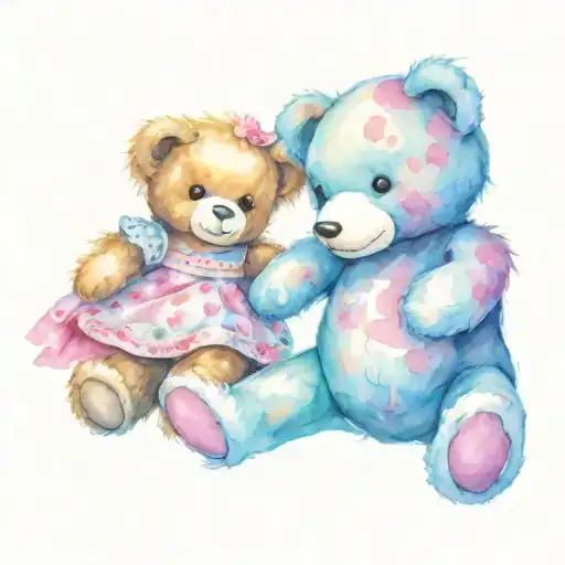 Teddy Bear Playing With Barbie Dolls