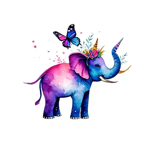Elephant With A Unicorn On Its Back And A Butterfly On The Trunk