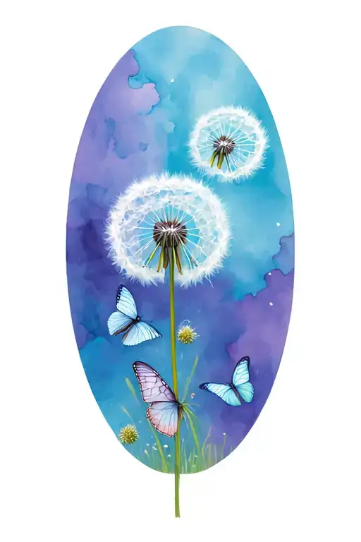 Dandelion In The Wind And 3 Butterfly