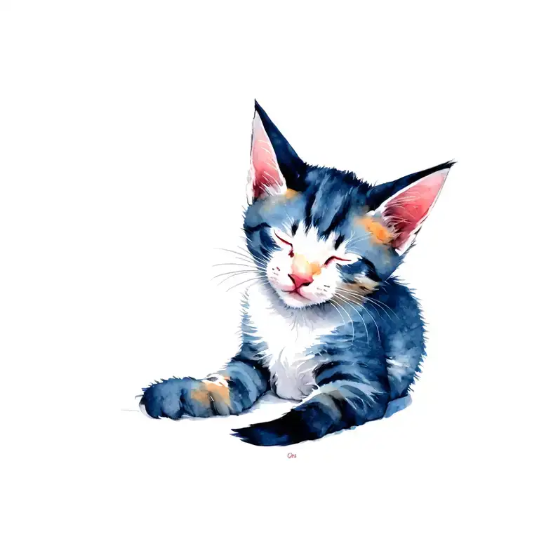 Minimalist Kitten Sleeping Cat