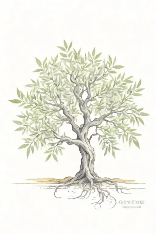 Asymmetrical Olive Tree With Roots