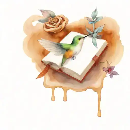Closed Book On Its Side With A Hummingbird And Cinnamon Roll On Top